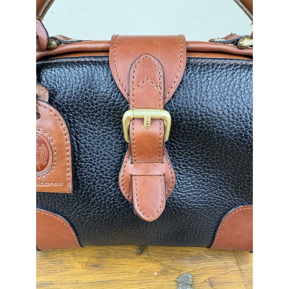 Vtg Liz Claiborne Leather Doctor Bag Satchel Purse Cognac Brown Top Handle - Picture 7 of 16